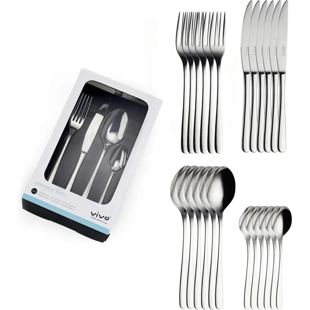Elegant 18/10 Stainless Steel Flatware Set for 6 showcasing a polished finish, rust-resistant design, and modern elegance. Perfect stainless steel flatware set for your dining experience.